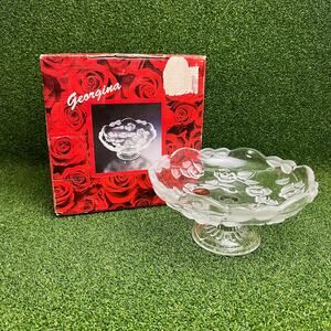 Vintage Walther Glas Georgina Frosted Rose Glass Pedestal Dish Bowl